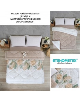 ETE HOMETEX ÇİFT KİŞİLİK LÜX WELSOFT YORGAN SETİ 195X215CM ALENA BEJ 8696474231940